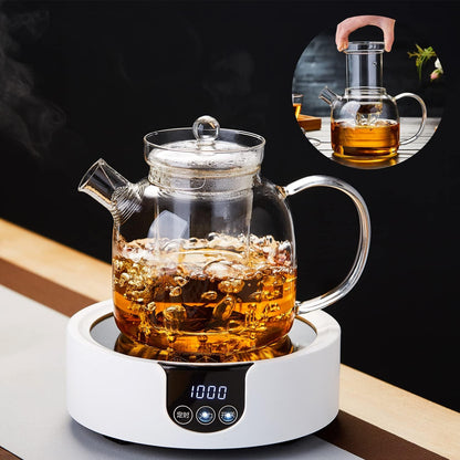 Glass Teapot,1000ml/34oz Borosilicate Glass Teapot with Removable Infuser, Stovetop Safe Tea Kettle,Blooming and Loose Leaf Tea Maker