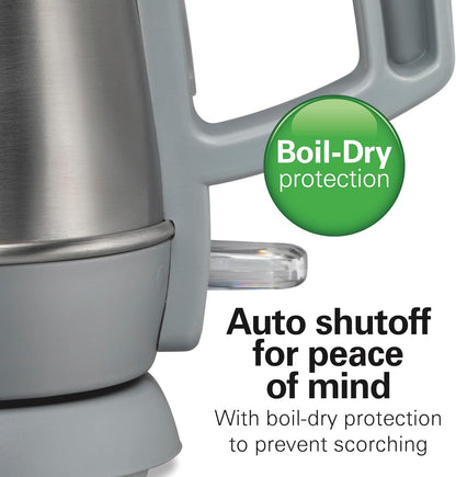 Hamilton Beach 1 Liter Electric Tea Kettle, Water Boiler & Heater | Fast Boiling 1500 Watts | BPA Free | Cordless Serving | Auto-Shutoff & Boil-Dry Protection | Cord Wrap | Stainless Steel