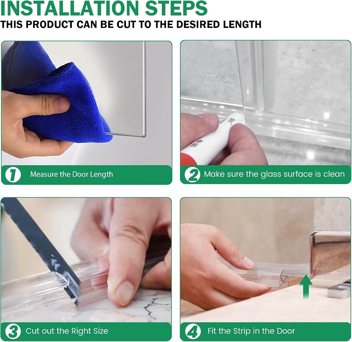 Shower Door Bottom Seal 2-Pack, 36"(914mm) Long PVC Strips with Drip Rail for 5/16"(8mm) Glass Door, Prevent Water from Spilling and Keeps The Room Clean