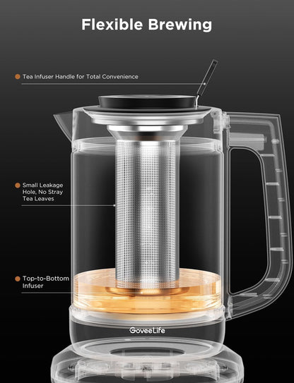 GoveeLife Smart Electric Kettle with Tea Infuser for Loose Leaf, 1.7 L Electric Tea Kettle with Brewing Program, Variable Temperature Control, 2 H Keep Warm & Auto Shut-Off, BPA Free. Black | Electric Tea Kettle with Brewing Program, Variable Temperature