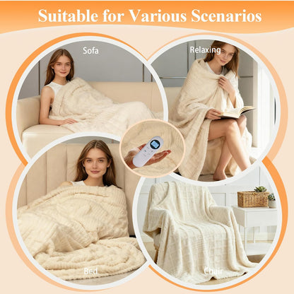 Heated Blanket Electric Throw, 50"X60" Heating Blanket Waffle with 12 Heat Levels, Fast Heating Blanket with 1-12H Timer, Overheat Protection with ETL & FCC for Bed Home Office Sofa (Light Gray）