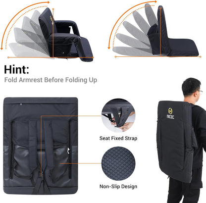 Nice C Heat Massage Stadium Seat, Reclining Bleacher Seat (Regular 1 Pack) | Foldable Floor Arena Chair, Waterproof Stadium Cushion, Thick Padding, Back Support, Shoulder Straps, Side Pockets