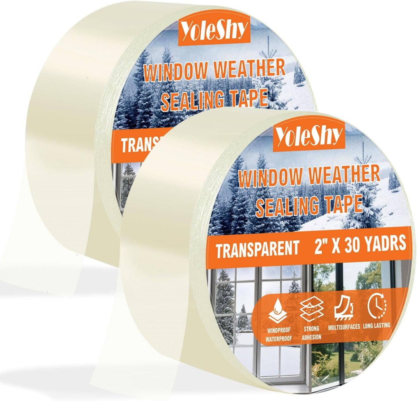 YoleShy Transparent Window Weather Sealing Tape 2 Inch x 30 Yards No Residue Heavy Duty Window Insulation Tape for Doors Winter Cold Draft Proof Gap Sealing Air Conditioner Window Seal