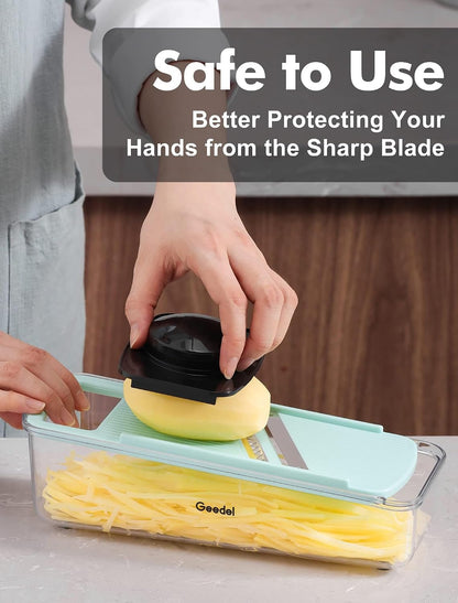 Geedel Professional Mandoline Slicer for Kitchen, Multi Purpose Vegetable Slicer Cutter, Vegetable Cutter Onion Cutter for Veggie Fruit Cheese | Slice, Shred & Julienne, Sharp Stainless Steel Blades, Dishwasher Safe, No BPA, Safety Hand Guard, For