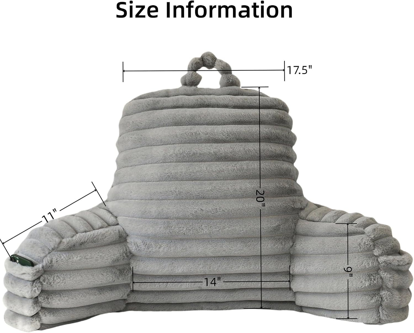Large Reading Pillow for Adults, Back Support Pillow for Sitting Up in Bed with Arms, Couch for Lounging Bedrest, Pink