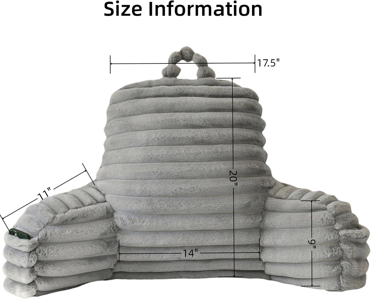Large Reading Pillow for Adults, Back Support Pillow for Sitting Up in Bed with Arms, Couch for Lounging Bedrest, Pink