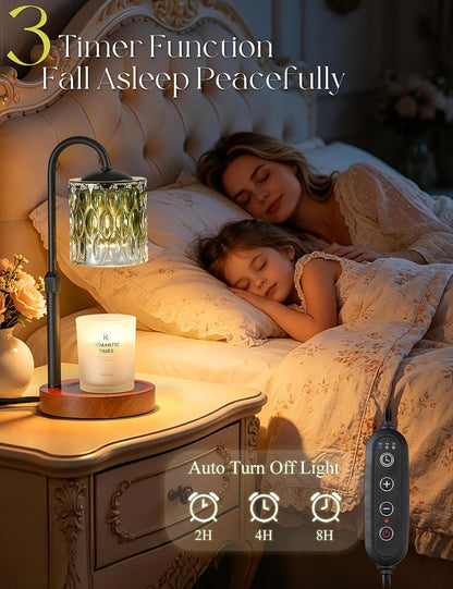 Briever Dimmable Candle Warmer Lamp with Timer, Height Adjustable Electric Candle Wax Warmer, Christmas Birthday Gifts for Women Mom, House Warming Gifts New Home Room Decor, Black Solid Wood Base