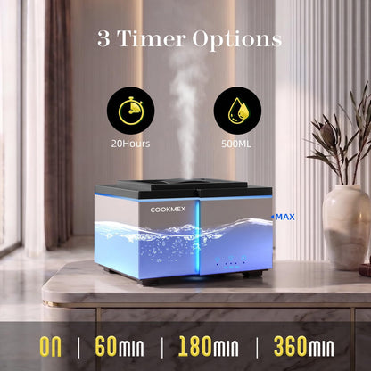 500ml Essential Oil Diffuser, Ultrasonic Aromatherapy Diffuser | All-Day Long-Lasting Cool Mist Humidifier with Remote Control, 7-Color Light, Timer, Auto-Off for Home, Bedroom (Silver)
