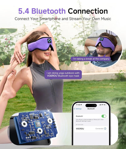 Voerou Sleep Mask with Bluetooth Headphones, Zero Pressure Wireless Sleeping Eye Mask, 100% Light Blocking Sleep Headphones for Side Sleepers, Suitable for Sleep Nap Travel, Cool Gadgets Unique Gifts