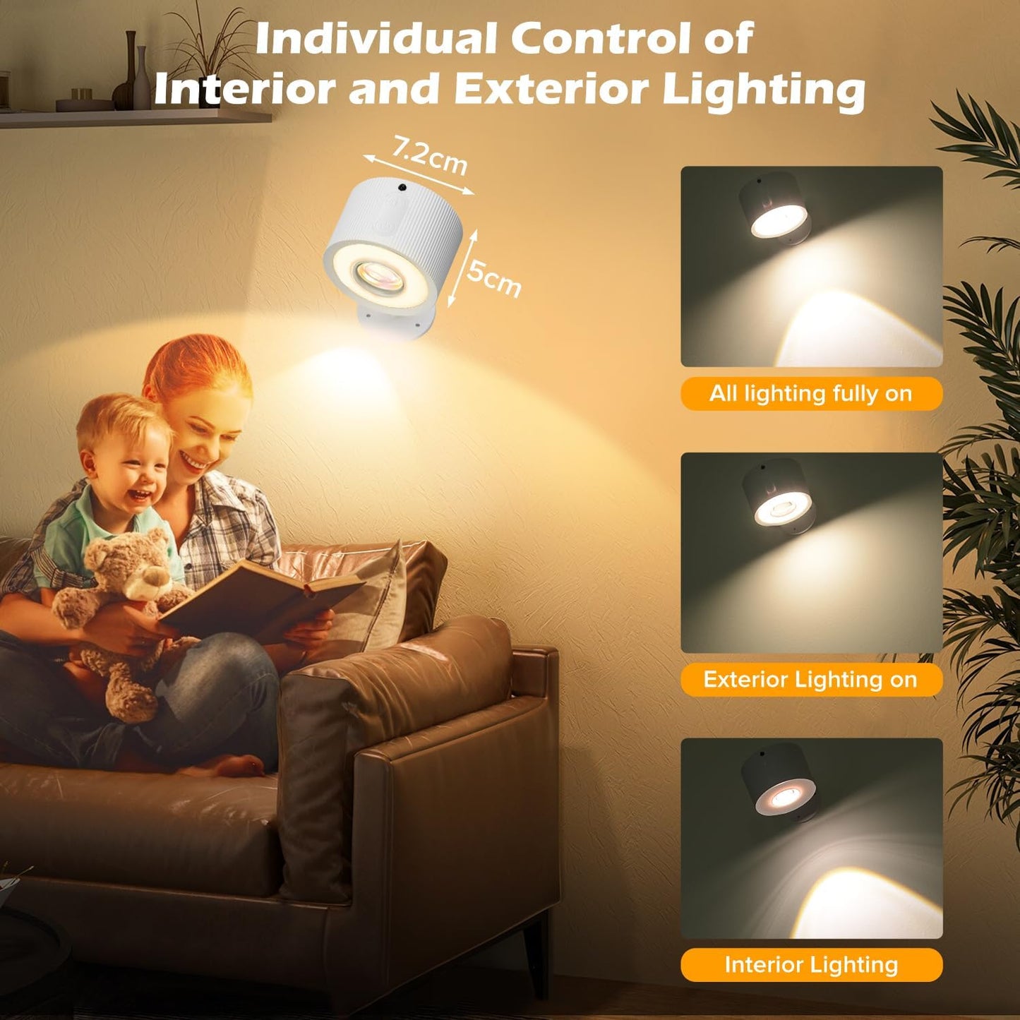 LED Wall Mounted Lights 4 Psc with Remote, 3000mAh Rechargeable Battery Operated Wall Sconces, 3 Lighting Modes & Dimmable, 360°Rotate Cordless Wall Light for Bedroom Bedside Reading Study (White)