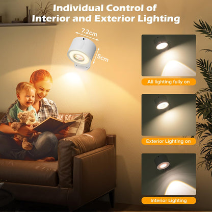 LED Wall Mounted Lights 4 Psc with Remote, 3000mAh Rechargeable Battery Operated Wall Sconces, 3 Lighting Modes & Dimmable, 360°Rotate Cordless Wall Light for Bedroom Bedside Reading Study (White)