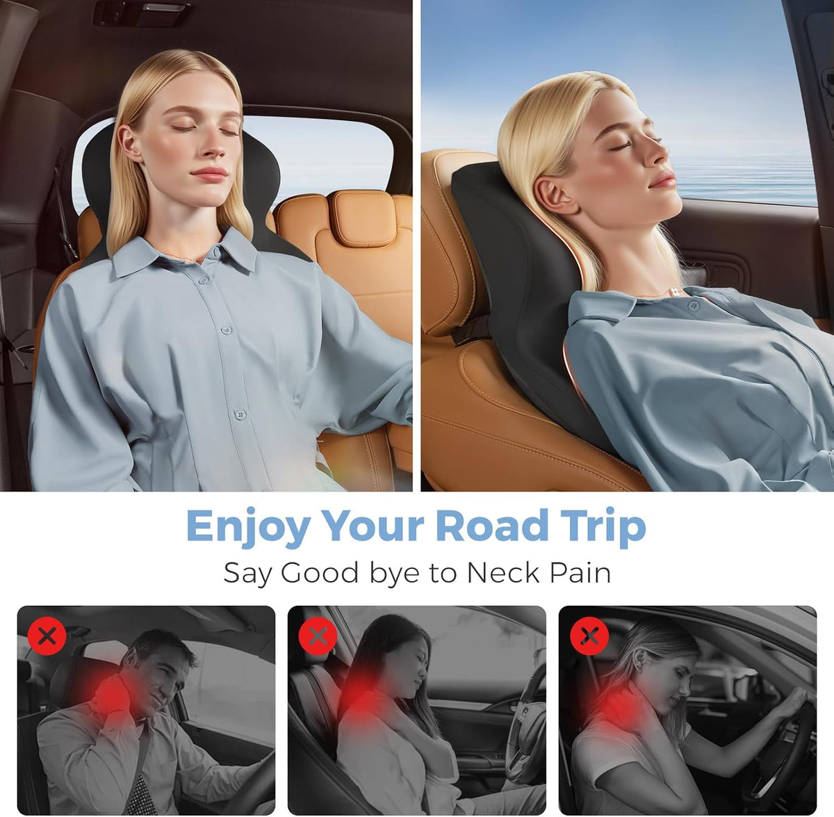BEBAS Car Headrest Pillow, Ergonomic Neck Pillow with Memory Foam, Black