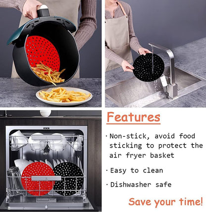 Reusable Air Fryer Silicone Liners 2-Packs, 8 Inch Round Non-Stick, BPA Free Reusable Air Fryer Accessories (8 inch)