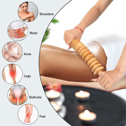Wood Therapy Massage Tools 12 Roller, Wooden Massager Stick 16.8 Inch,Lymphatic Drainage Tool Cellulite Massager for Cellulite Reduction,Muscle Tension and Body Shaping,Contouring