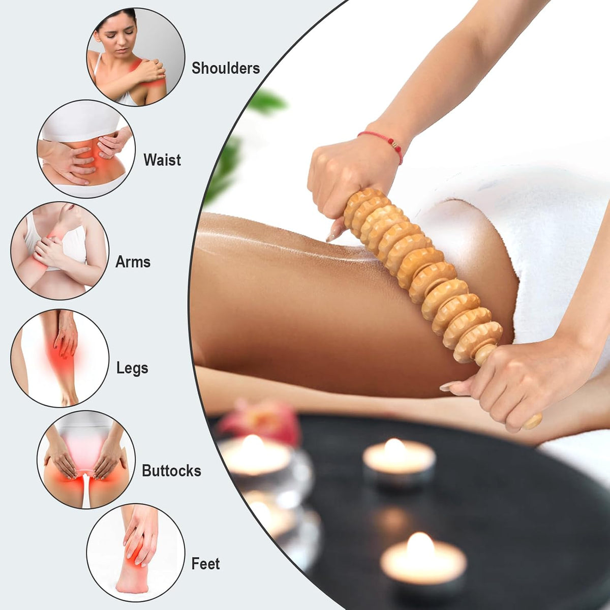 Wood Therapy Massage Tools 12 Roller, Wooden Massager Stick 16.8 Inch,Lymphatic Drainage Tool Cellulite Massager for Cellulite Reduction,Muscle Tension and Body Shaping,Contouring