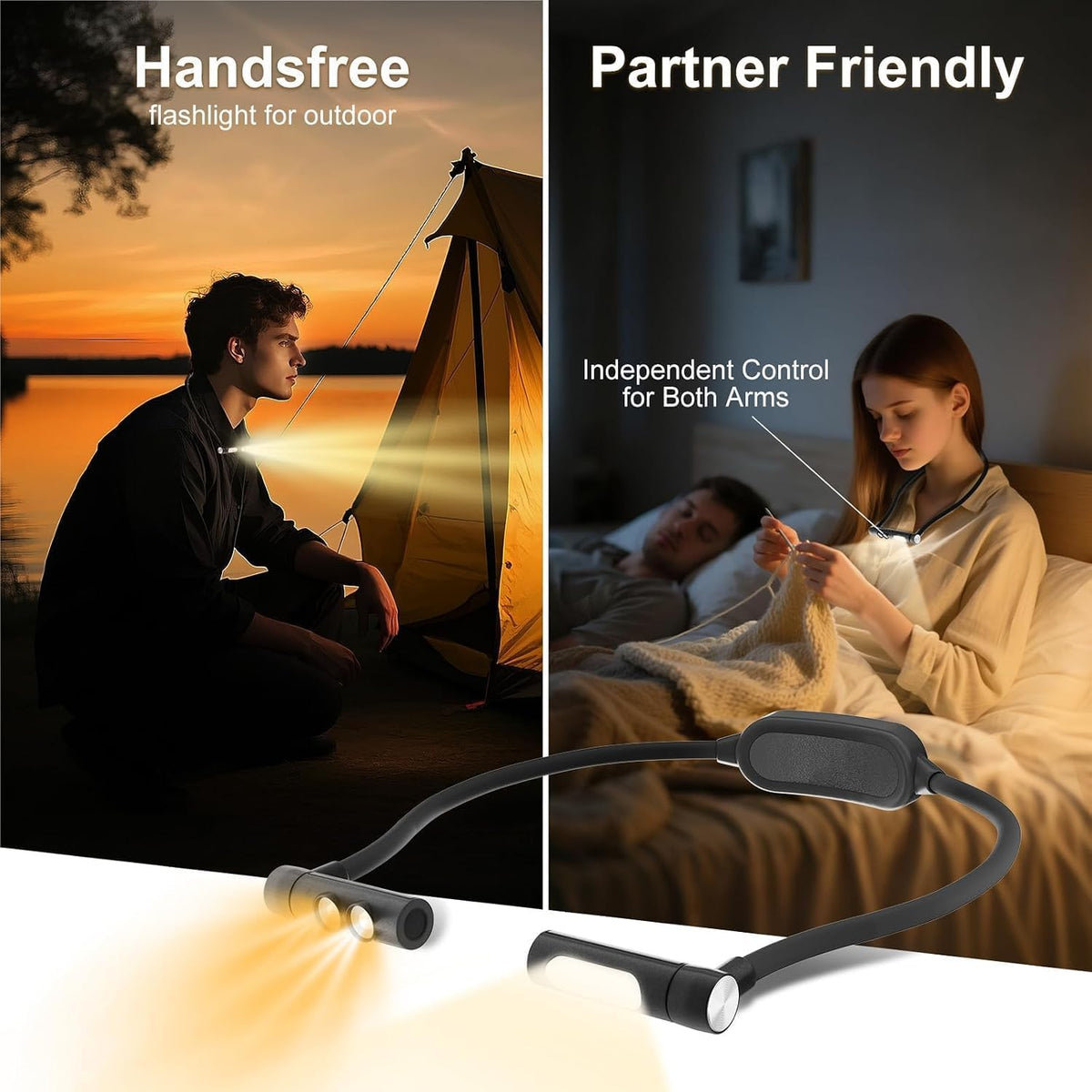 LED Neck Reading Light, Bendable Rechargeable Book Light 110-hr Lasting