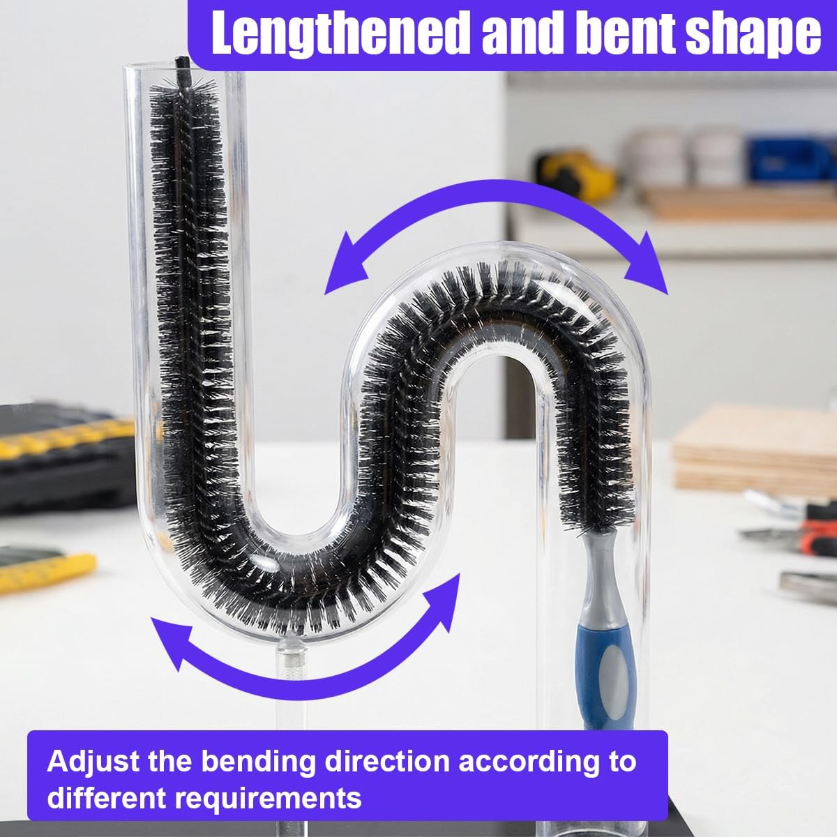Car Engine Cleaning Brush with Long Handle, Flexible Hard Bristle Auto Detailing Brushes Kit with Hanging Hole, Bendable Car Wash Brush for Radiator Dryer Vent/Refrigerator Coil (1PC)