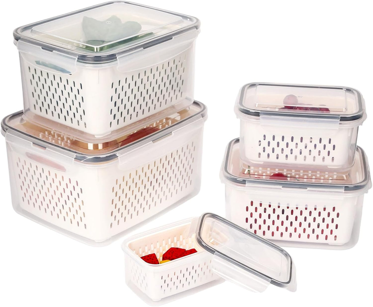 3 PCS Fruit Storage Containers for Fridge with Removable Colander | Berry Produce Storage Containers for Fridge with Strainer Lid Leakproof Containers Keep Fruits Vegetables Berry Fresh longer