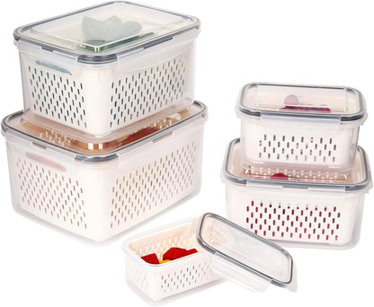3 PCS Fruit Storage Containers for Fridge with Removable Colander | Berry Produce Storage Containers for Fridge with Strainer Lid Leakproof Containers Keep Fruits Vegetables Berry Fresh longer