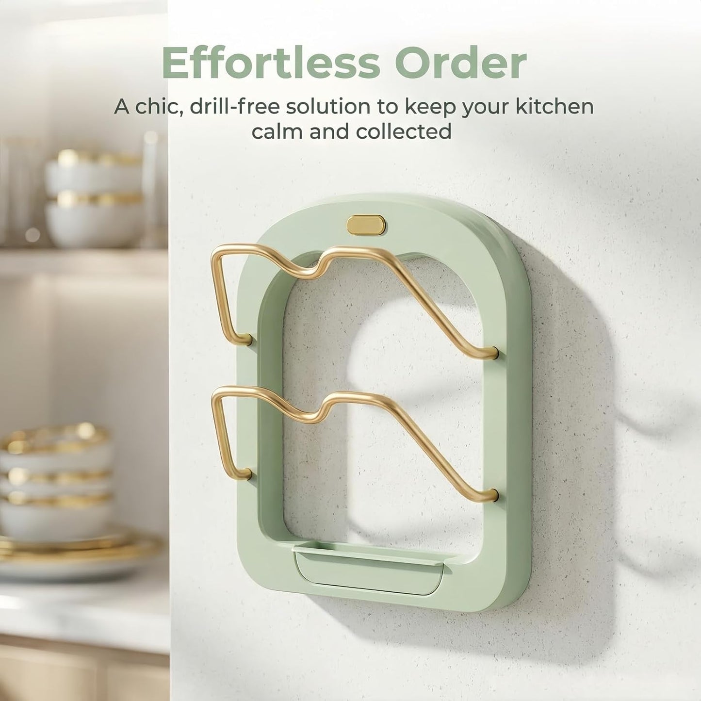 2-Tier Pot Lid Organizer, Rustproof Wall Mounted Pot Lid Rack for Cabinet Door & Wall, Multi-Use Kitchen Storage Holder Ideal for Pot Lids, Cutting Boards and Spoons (Pearl white)