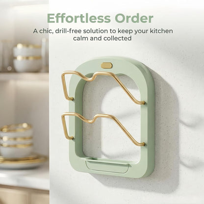 2-Tier Pot Lid Organizer, Rustproof Wall Mounted Pot Lid Rack for Cabinet Door & Wall, Multi-Use Kitchen Storage Holder Ideal for Pot Lids, Cutting Boards and Spoons (Pearl white)