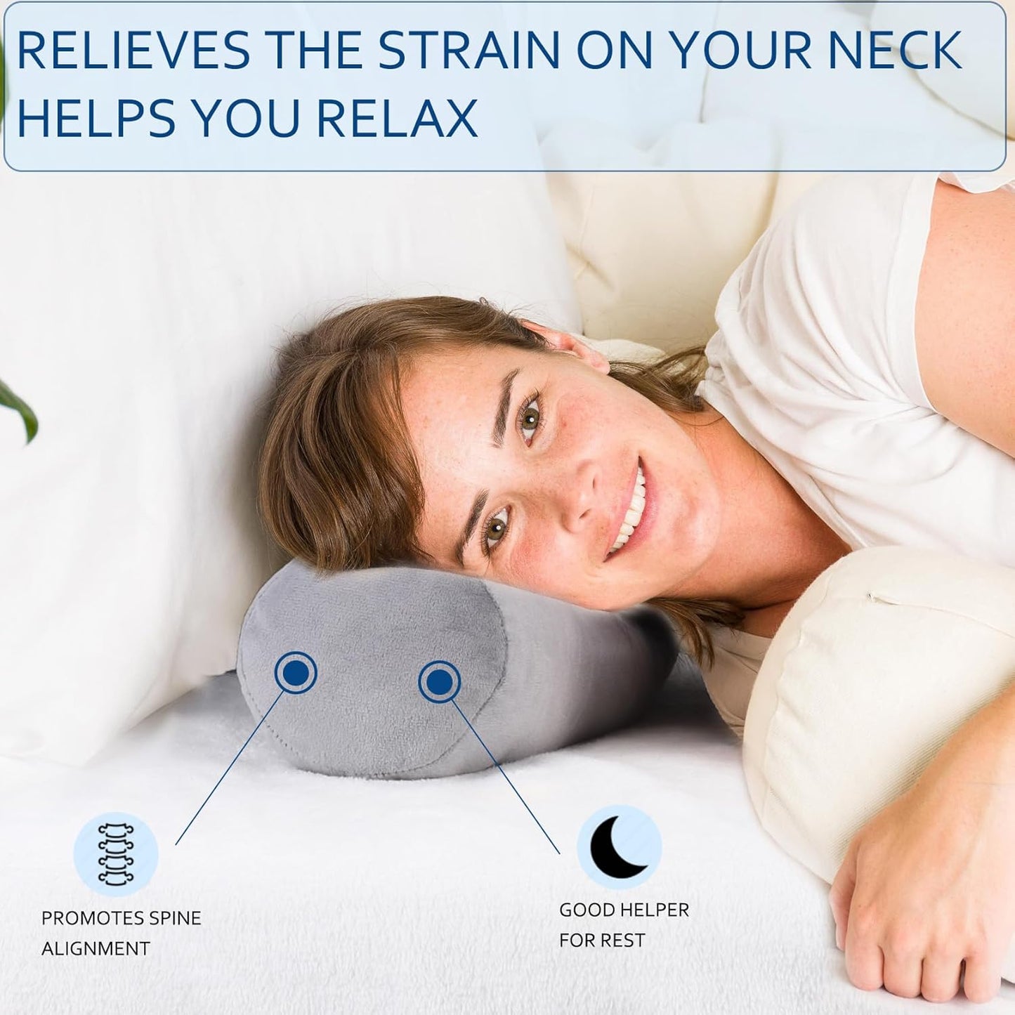 Neck Roll Pillow, Cervical Neck Pillow Bolster Pillow for Sleeping | Cotton neck roll, machine-washable cover, supports neck, legs, back & sleeping, slim bolster for bed & yoga