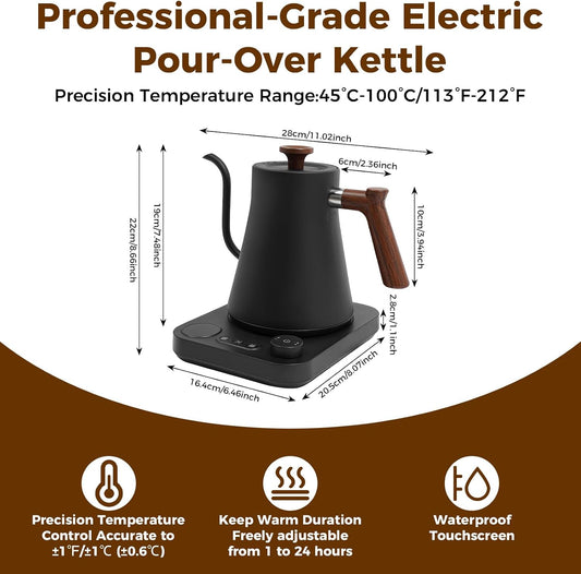 Gooseneck Electric Tea Kettle with Pour Over Pot with LED & Precise 1°F Temp Control,Keep Warm, Hot Water Kettle for Home/Office 304 Stainless Steel (White)