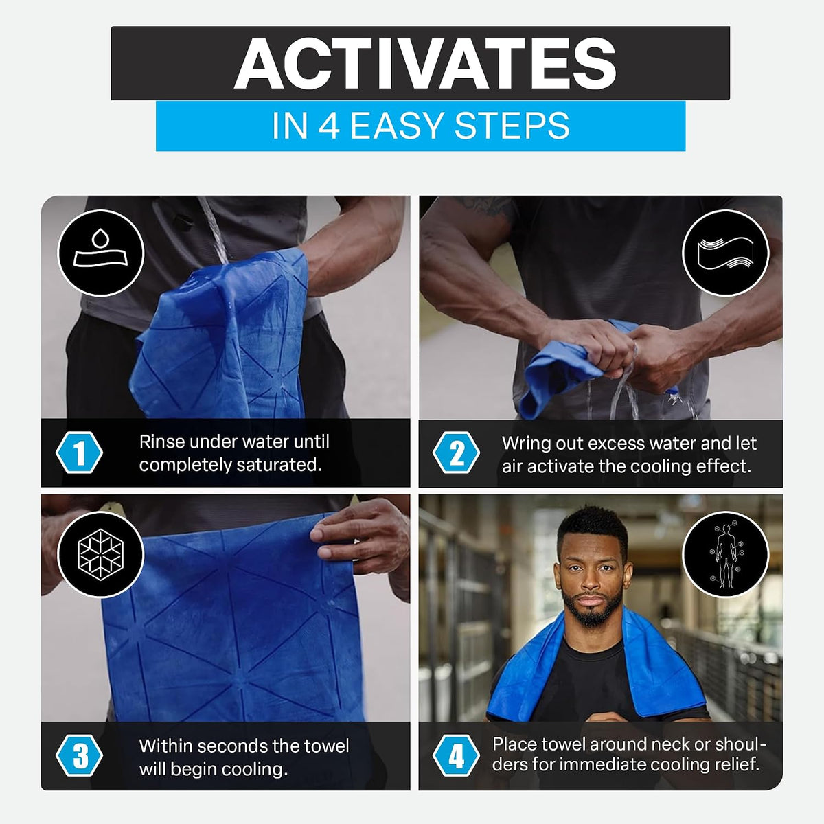 COLD FACTOR Instant PVA Cooling Towels, Cooling Neck Wraps, Blue, 3 Pack