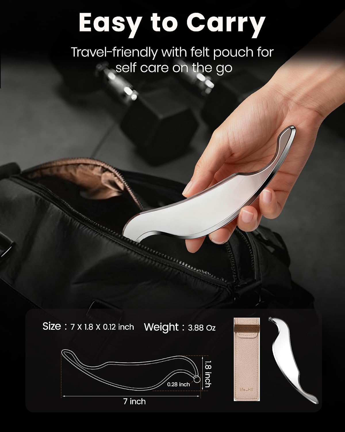 lifechill 304 Stainless Steel 3-in-1 Stainless Steel Gua Sha Tool, Professional Trigger Point Massage Tools & Fascia Release Scraper for Muscle Pain Relief of Neck, Shoulder, Leg & Body