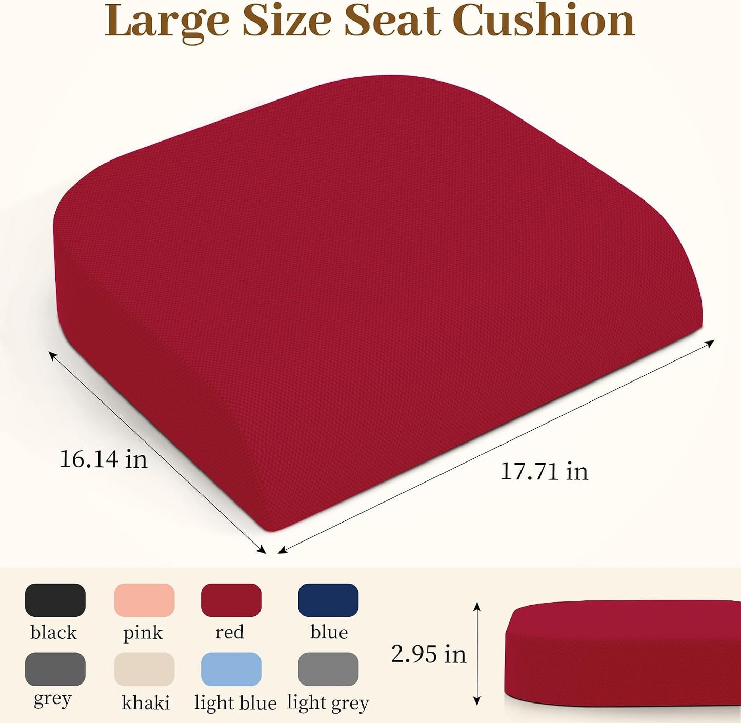 TranquilRelax Memory Foam Seat Cushion for Office Chair, 3-Inch, Black | Medium-firm Support for Long Sitting, Washable Mesh Cover, Non-slip Base, Perfect for Car Seats & Short Drivers