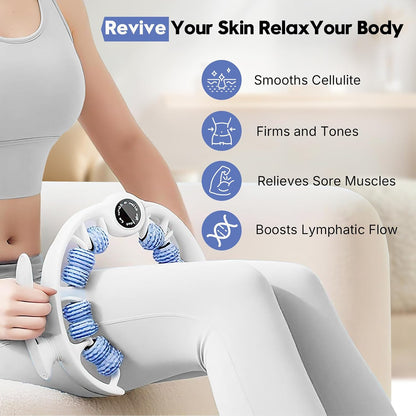 Anti-Cellulite Massage Roller with Handles for Legs & Thighs | Textured roller with detachable handles for legs, thighs and buttocks; compact design for easy storage.