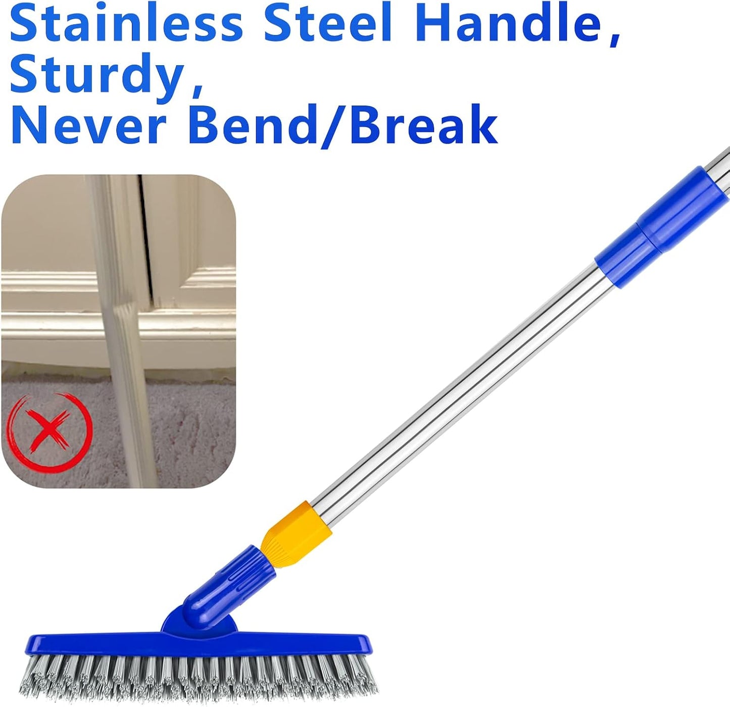 2 Pack Grout Brush with Long Handle, 56.5'' Swivel Grout Cleaning Brush,V-Shape Grout Scrub Brush, Extendable Handle Grout Cleaner Brush for Tile Floors，Bathroom,Baseboard,Shower,Corner