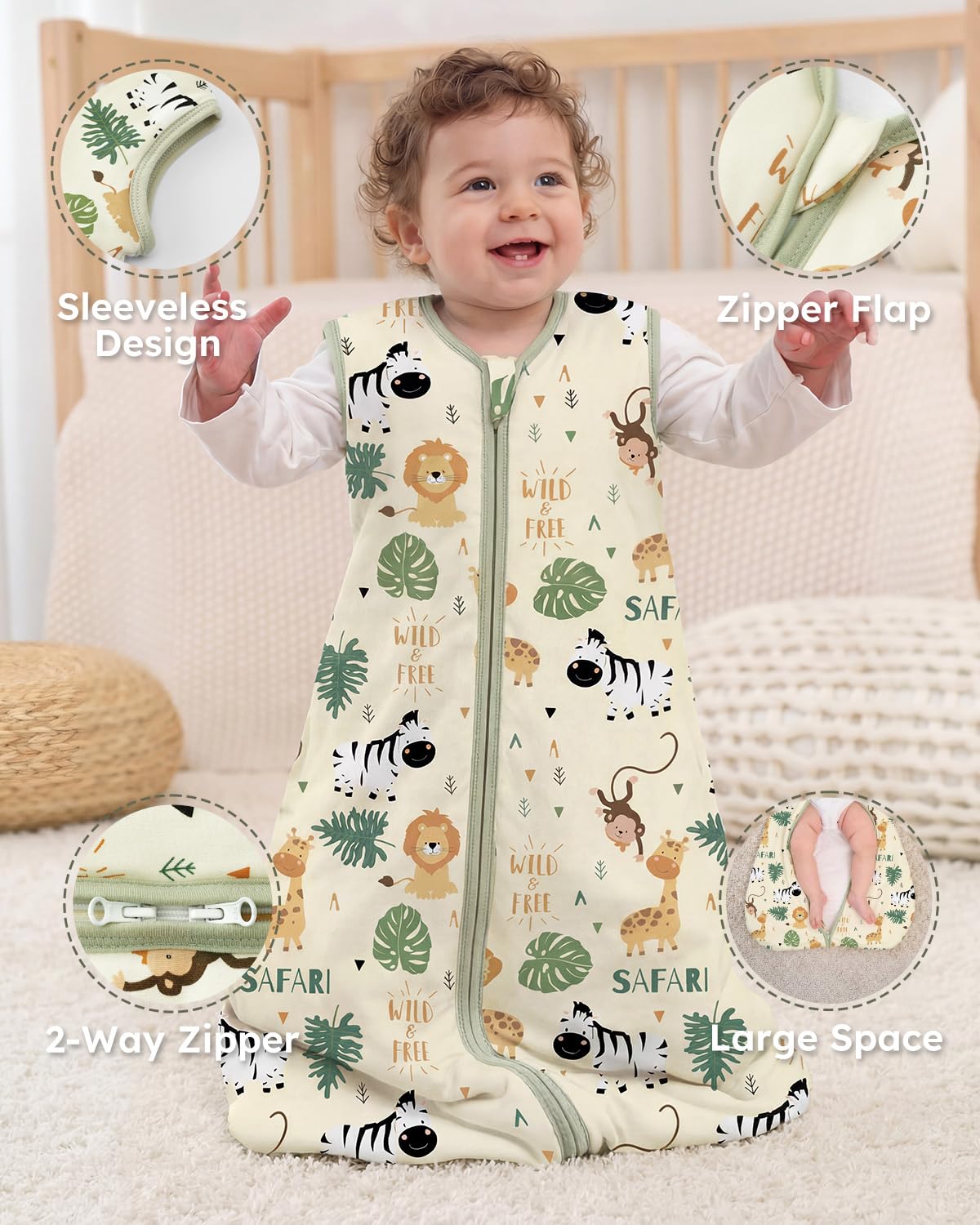 Yoofoss Baby Sleep Sack 0-6 Months Wearable Blanket for Babies 100% Organic Cotton 2-Way Zipper TOG 0.5 Toddler Sleeping Sack 3 Pack, Sleep Sacks