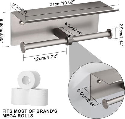 Black Toilet Paper Roll Holder with Shelf Wall Mounted for Bathroom (Black, Double Head)