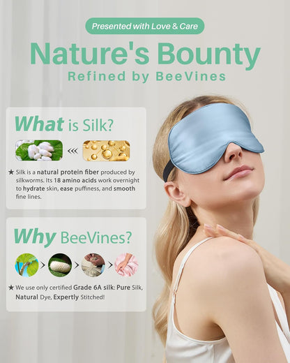 BeeVines 100% Mulberry Silk Sleep Mask, Light Blocking Eye Masks (2 Packs)