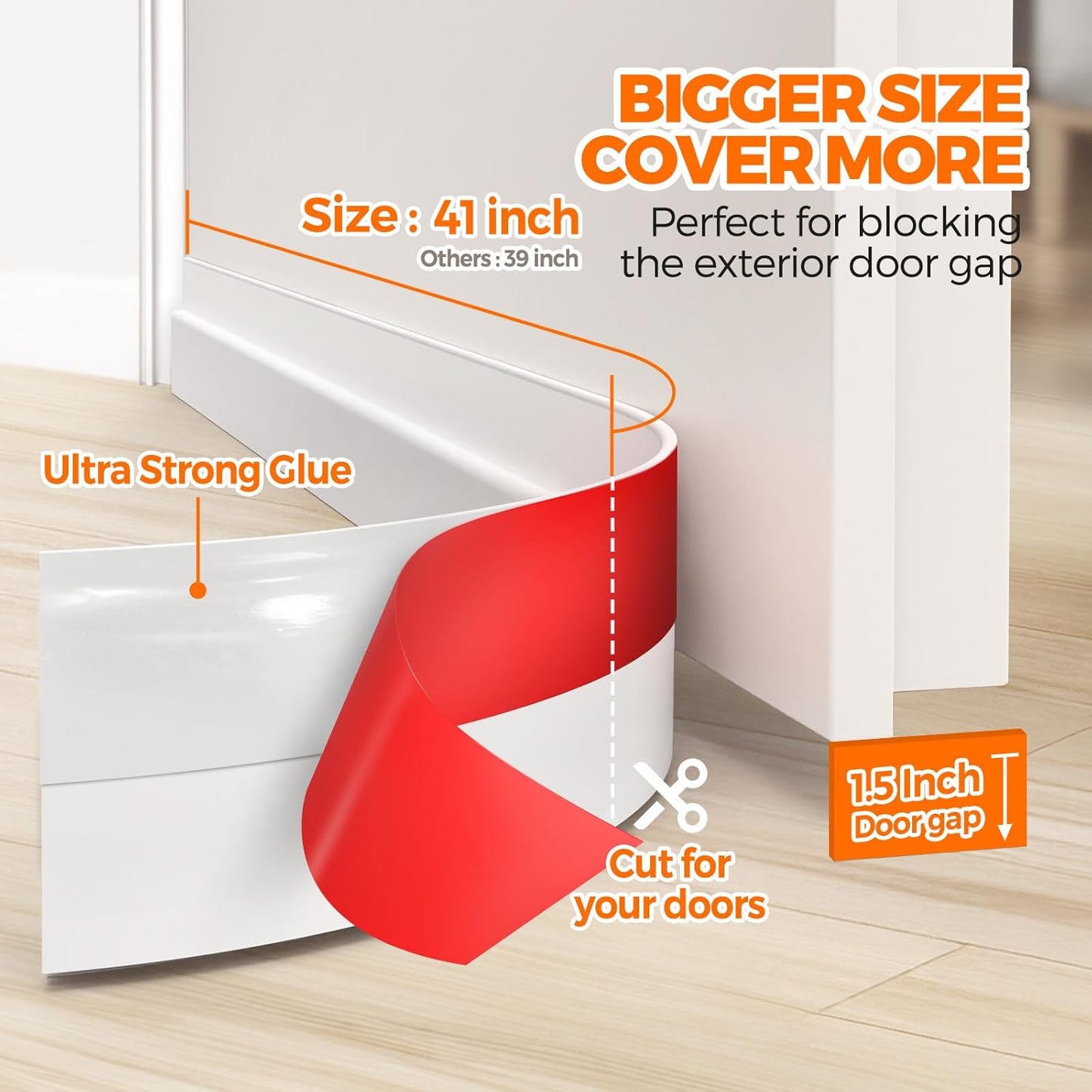 Holikme Door Draft Stopper 41inch Weather Stripping Door Seal Sweep | Under Door Draft Insulator Strong Adhesive Silicone Garage Window Strip Blocker Cold Air & Noise, Easy Install Save Energy