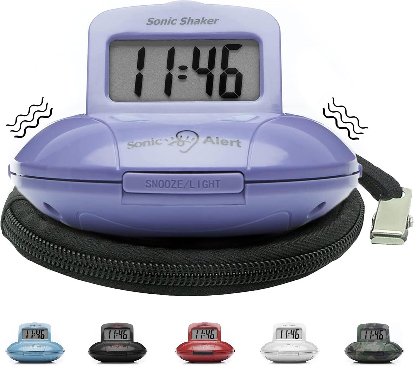 Sonic Alert Digital Alarm Clock - Small Travel Clocks for Heavy Sleepers - Battery Operated with Vibrating Bed Shaker - Purple