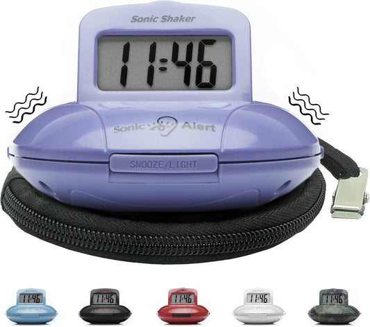 Sonic Alert Digital Alarm Clock - Small Travel Clocks for Heavy Sleepers - Battery Operated with Vibrating Bed Shaker - Purple