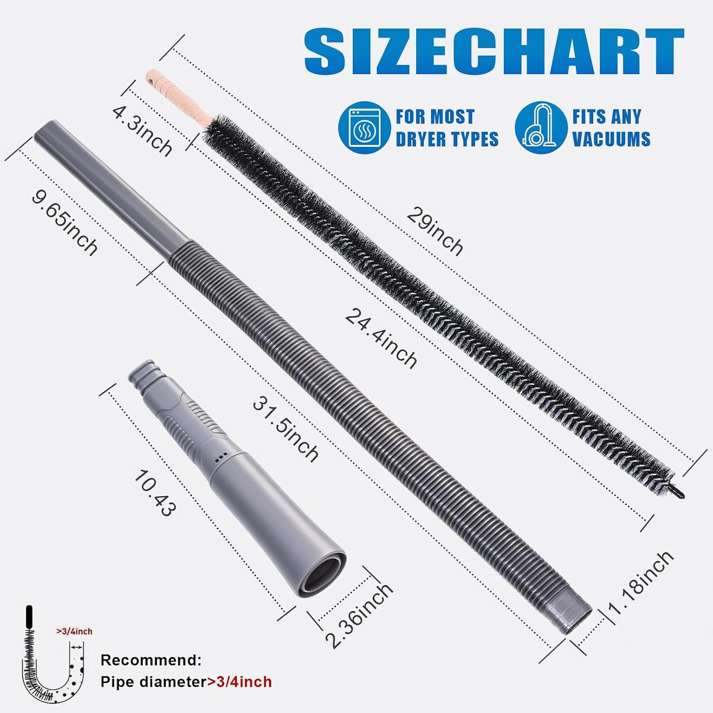 Upgraded Dryer Vent Cleaner: Universal Vacuum Hose Attachment Fits All Vacuums Cleaner, Deep Cleaning Tools for Clogged Ducts & Lint Removal