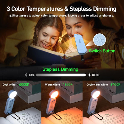 VAVOFO USB Rechargeable Bookmark Reading Light, Blue Light Blocking Amber LEDs for Bedtime Reading - Clip On, 9 Lighting Modes