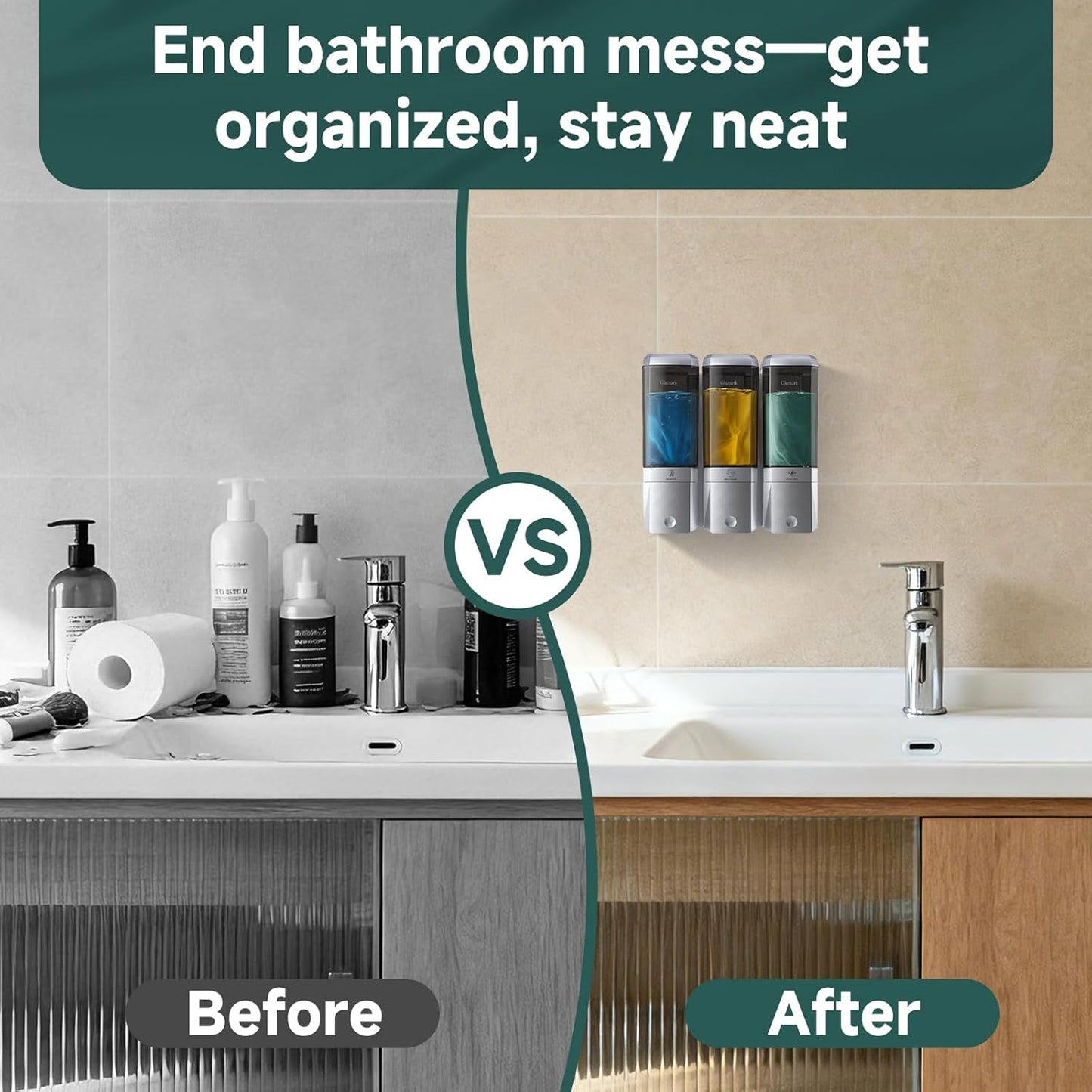 Shampoo and Conditioner Dispenser 3 Chamber No Drill Shampoo Dispenser for Shower Wall Mounted Shower Soap Dispenser 3 * 500ml Refillable Shower Dispenser for Bathroom Hotel(Black 3 Chamber)