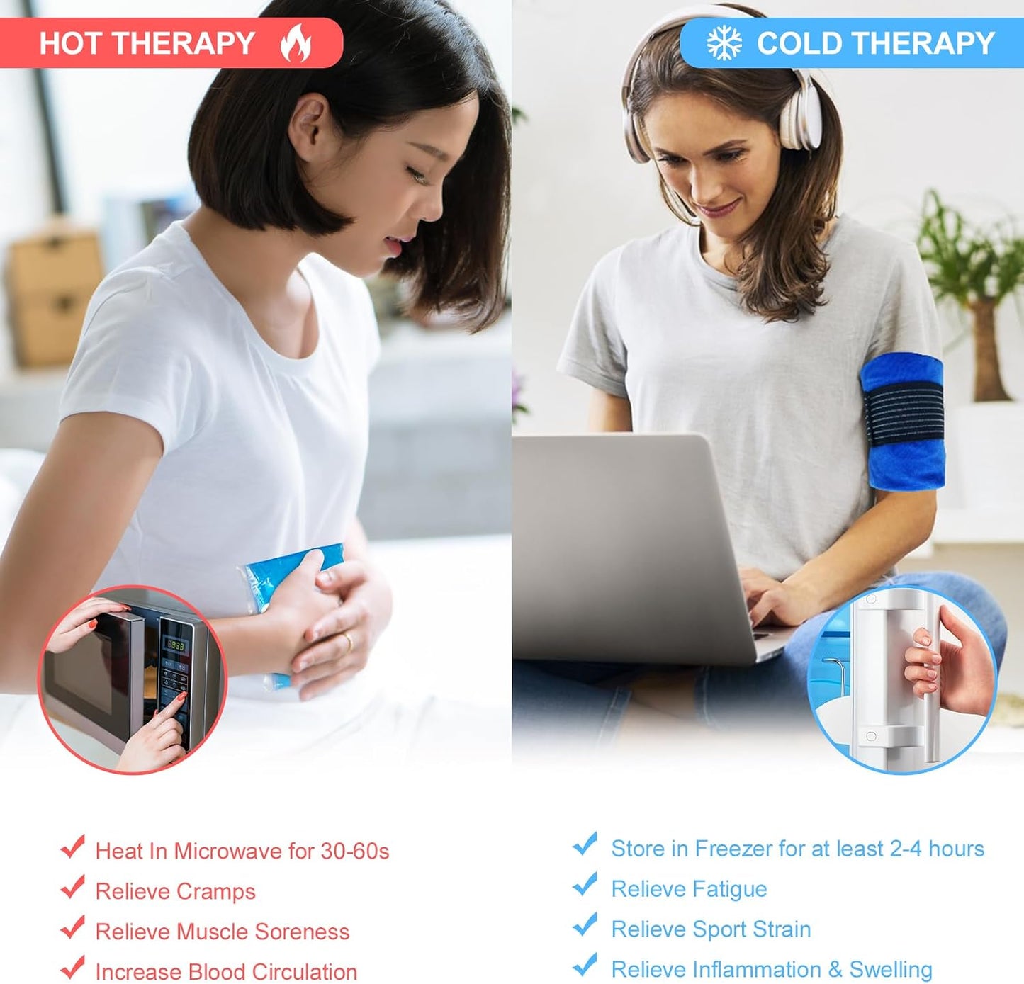 Gel Soft Flexible Ice Packs for Injuries, Reusable Cold Pack, Hot Cold Compress for Joint&Muscle Pain, Surgery Recovery, Inflammation, Swelling, Face, Head, Wrist, Ankle&Foot Injury, 4 Pack-5.1"x6.3"