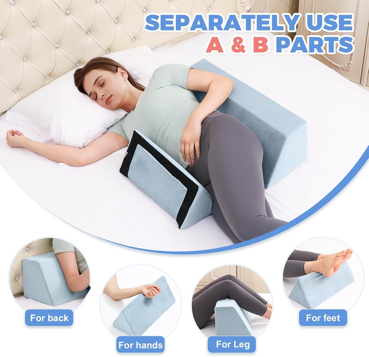 Positioning Wedge Pillow Side Sleeping Belt Connection, Limit Width Adjustable Bed Wedges Body Positioners for Back Pain Relief, Back Positioning Wedge for After Surgery, Anti Snoring, Back Support