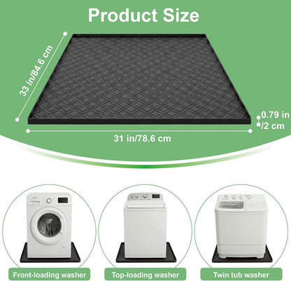 33 x 31 Inch Washing Machine Drain Pan, Silicone Washer Pan, Grey | 2cm Raised Waterproof Edge, Washer and Dryer Mat for Floor Protection, Fits Standard & Large Washers Up to 5.0 Cu.Ft.