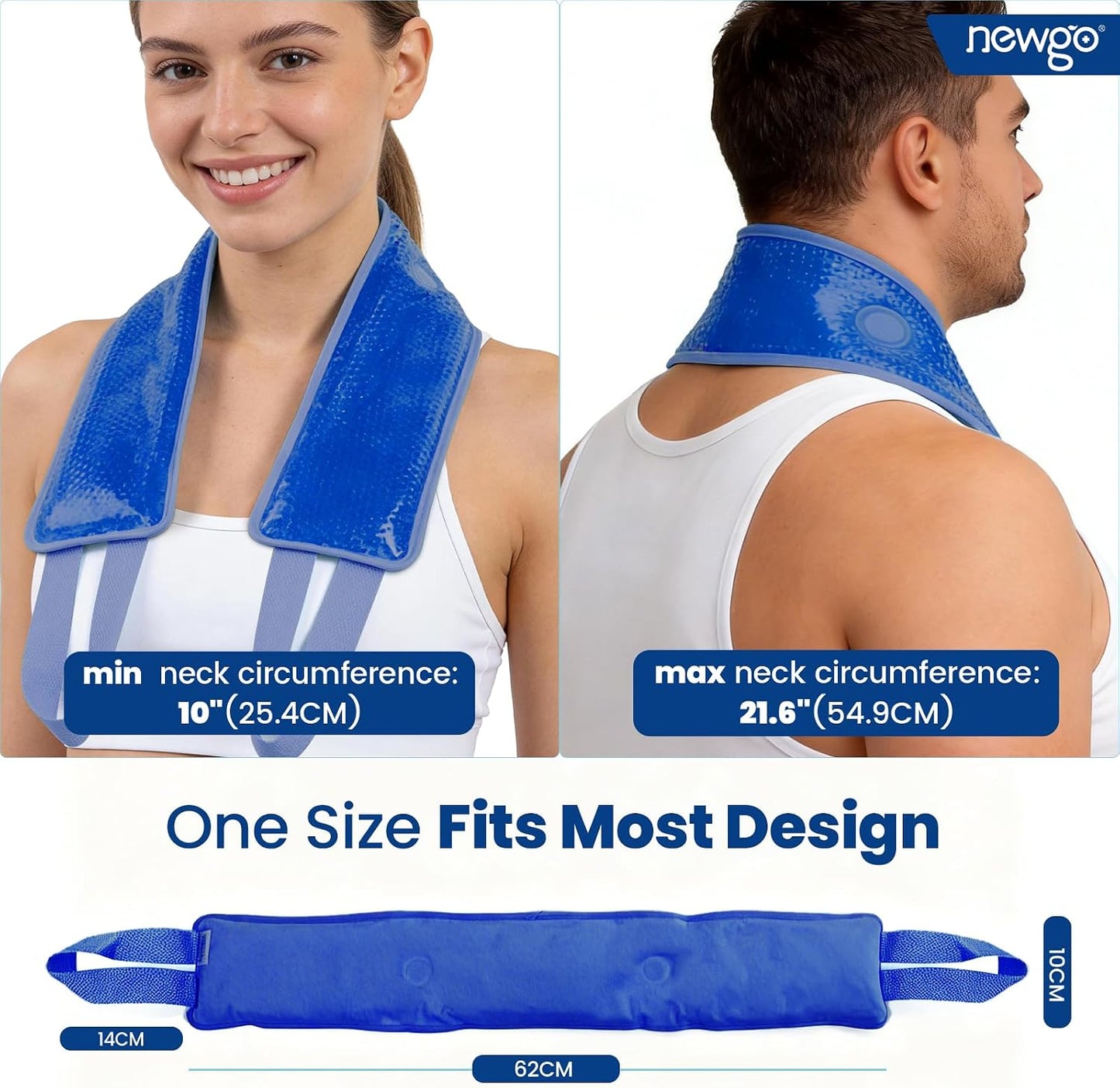 NEWGO Ice Pack for Neck Pain Relief, FSA Eligible, Blue | Double-sided Material, Neck Ice Wrap for Cervical Pain, Office Pressure, Sports Injuries, and Swelling, 24.8" x 4.13"