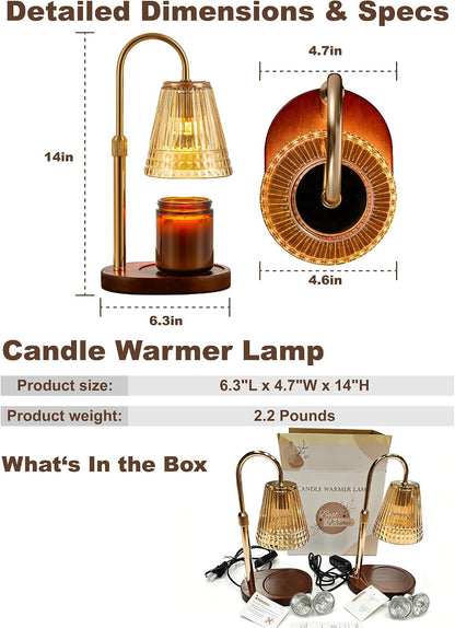 Candle Warmer Lamp with Timer Dimmer, Flameless Candle Warmer for Jar Candles, Height Adjustable Wax Warmer, House Warming Gifts New Home Decor, Birthday Gifts for Women (2 Bulbs Included)