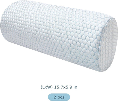 2 Pcs Neck Roll Pillows, Round Cooling Cervical Bolster Pillows, Memory Foam Cylinder Support Cushions with Washable Cover for Sleeping, Travel, Office, 15.7 x 5.9