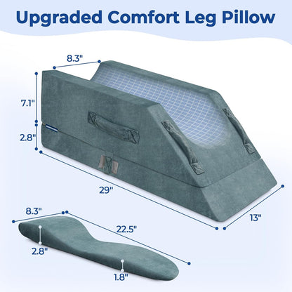 KingPavonini 4-Height Adjustable Leg Elevation Pillows for After Surgery | Soft Yet Supportive Memory Foam, Fits Various Heights, Relieve Pain & Swelling, 4 Handles & Insert Pad, Washable Velvet Cover