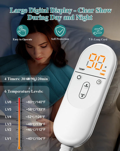Heating Pad for Neck and Shoulders and Back Weighted,24x23In,Silver Grey | Electric Heated Wrap for Daily Relaxation, 6 Heat Settings, 4 Auto-Off Timers, Large Heat Pad for Women Men,Birthday Gift