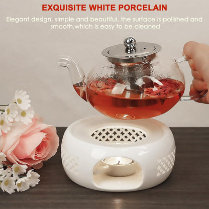 Teapot Warmer, Ceramic Tea Warmer with Tealight Holder, Teapot Heater for Heating Tea, Coffee, Milk, Tea Light Warmer, Suitable for All Teapots